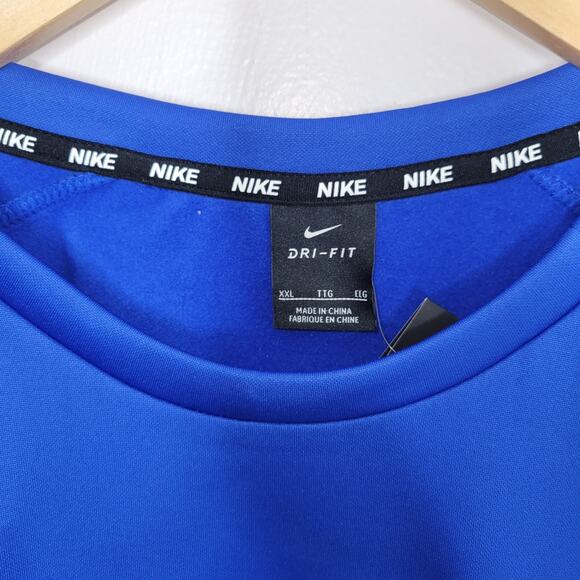 Nike Sweatshirt Pullover Thick 2XL Blue Long Therma Training Crew Logo Dri Fit - Picture 2 of 12